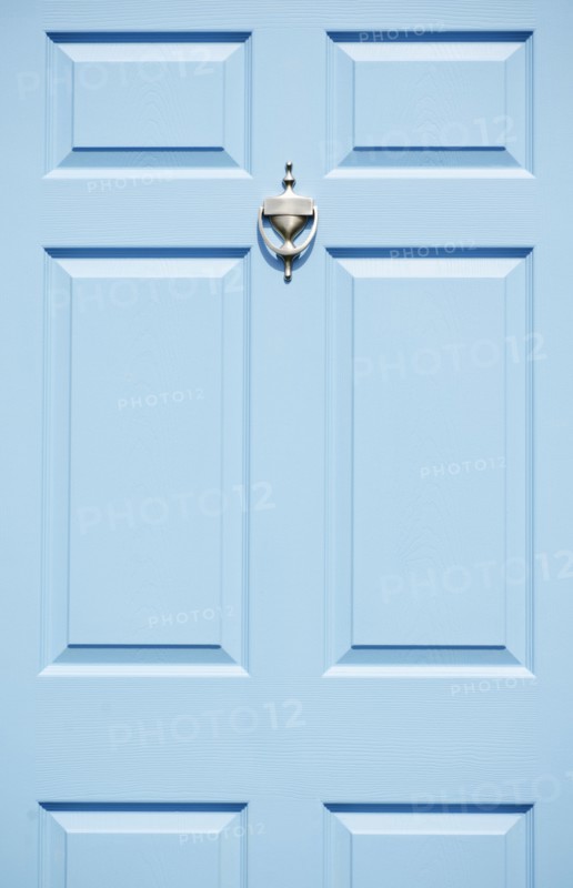 USA, New Jersey, Mendham, Blue front door with brass door knocker, Mendham, New Jersey, USA