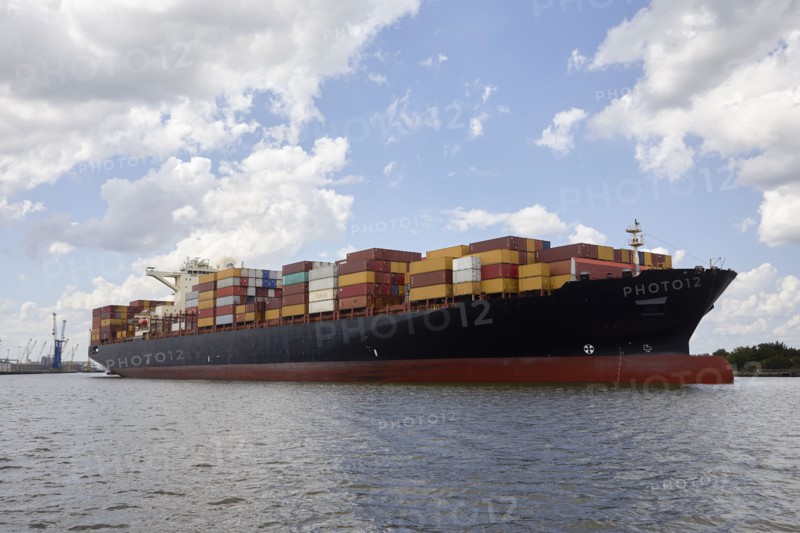 Cargo ship with containers at dock, Savannah, Georgia, USA