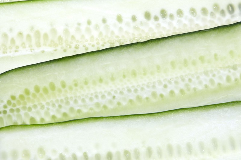 Close-up of fresh sliced cucumbers, New York City, New York, USA