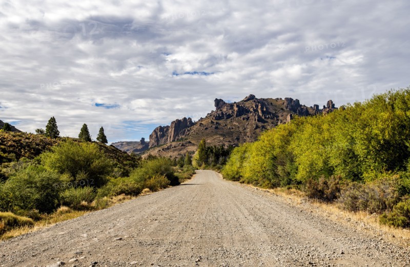 Empty gravel road leading to Estancia Arroyo Verde, Estancia Arroyo Verde, Nequen Province, Argentina