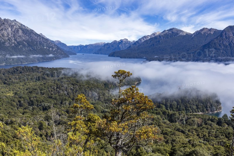 Low clouds covering mountain lakes , Bariloche, , Argentina