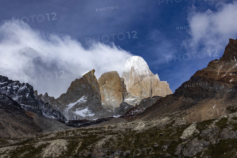 Argentina, Santa Cruz, El Chalten, North side of Fitz Roy massif in clouds, El Chalten, Santa Cruz, Argentina