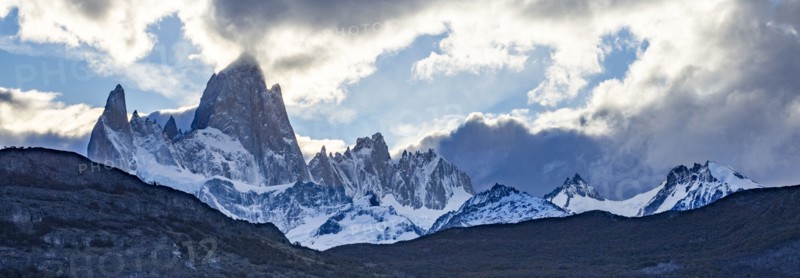 Argentina, Santa Cruz, El Chalten, Clouds above Fitz Roy massif at sunset, El Chalten, Santa Cruz, Argentina