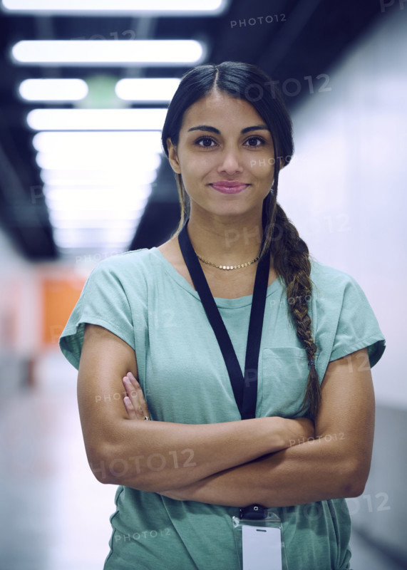 Portrait of smiling female technician in server room 
St, George, Utah, USA