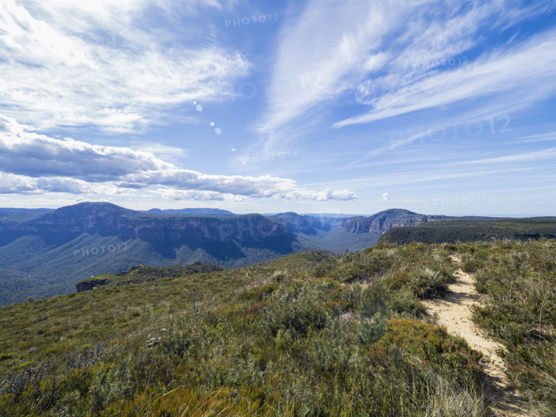 Soft clouds above mountain landscape on sunny day
Blackheath, New South Wales, Australia