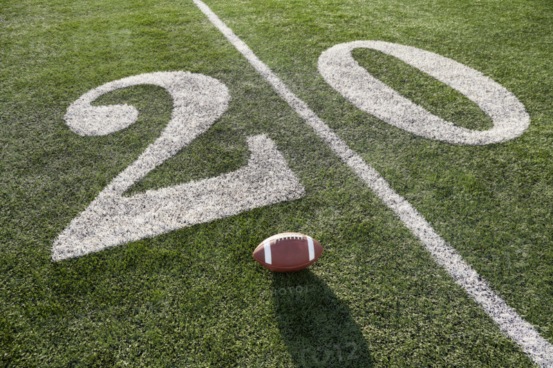 American football ball in field at 20 yard line
New York City, NY USA