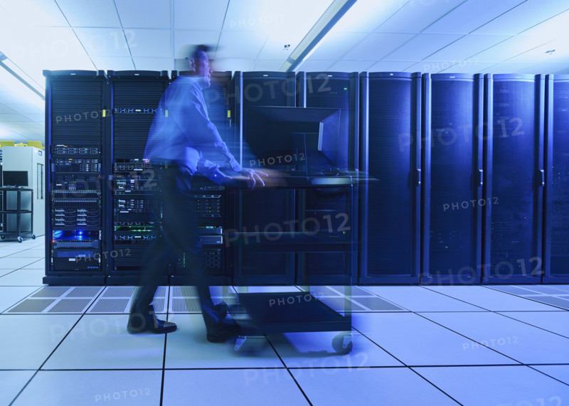 Man walking in data center