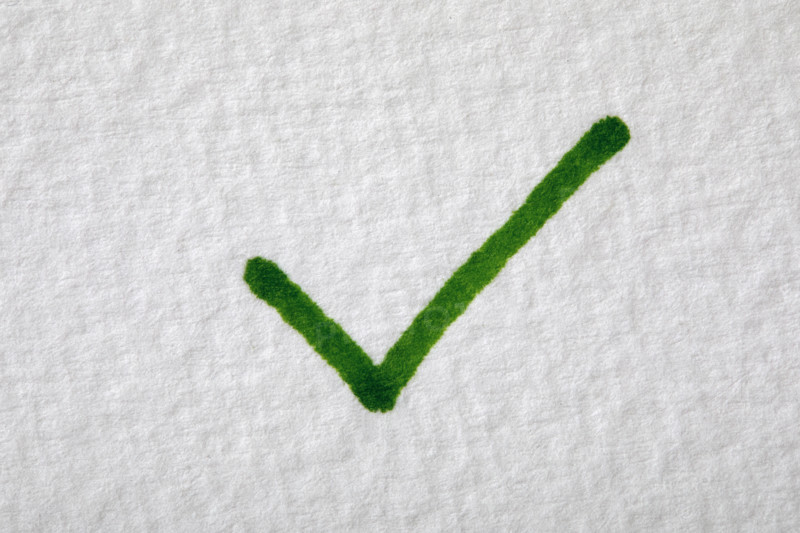 Close-up of green check mark on white paper