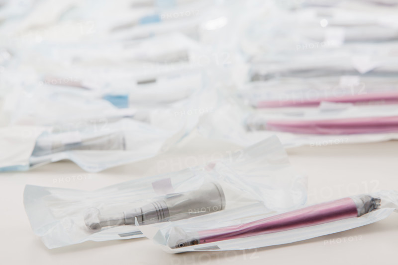 Various sterilized dental tools