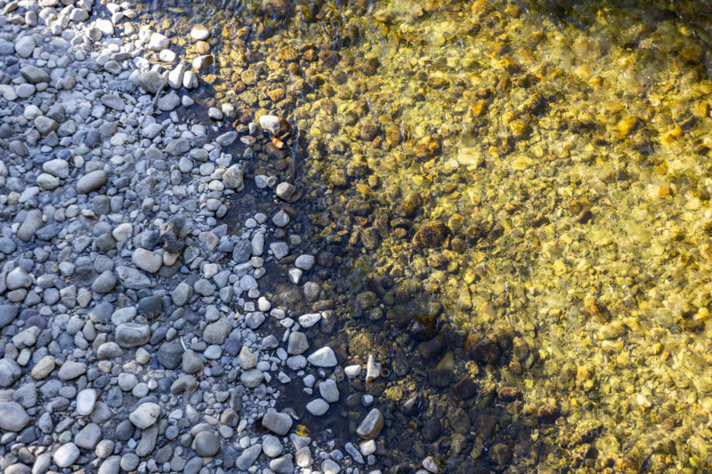 Overhead view of pebbles at Big Wood River