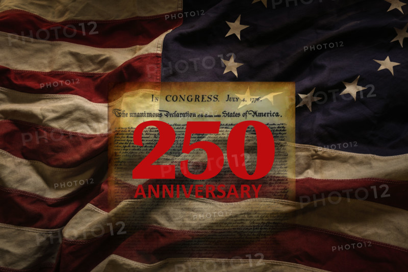 250th anniversary celebration of Declaration of Independence with flag