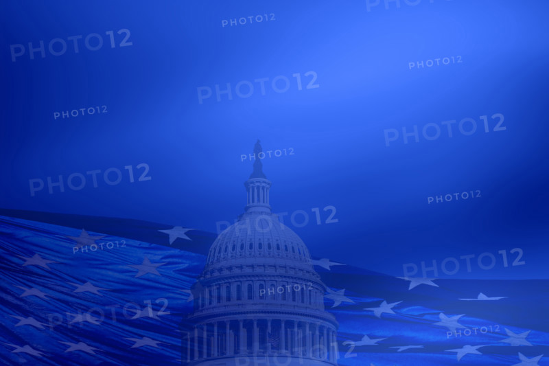 United States Capital building and American flag in blue