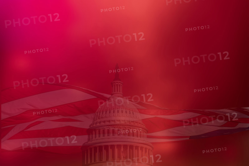 United States Capital building and American flag in red