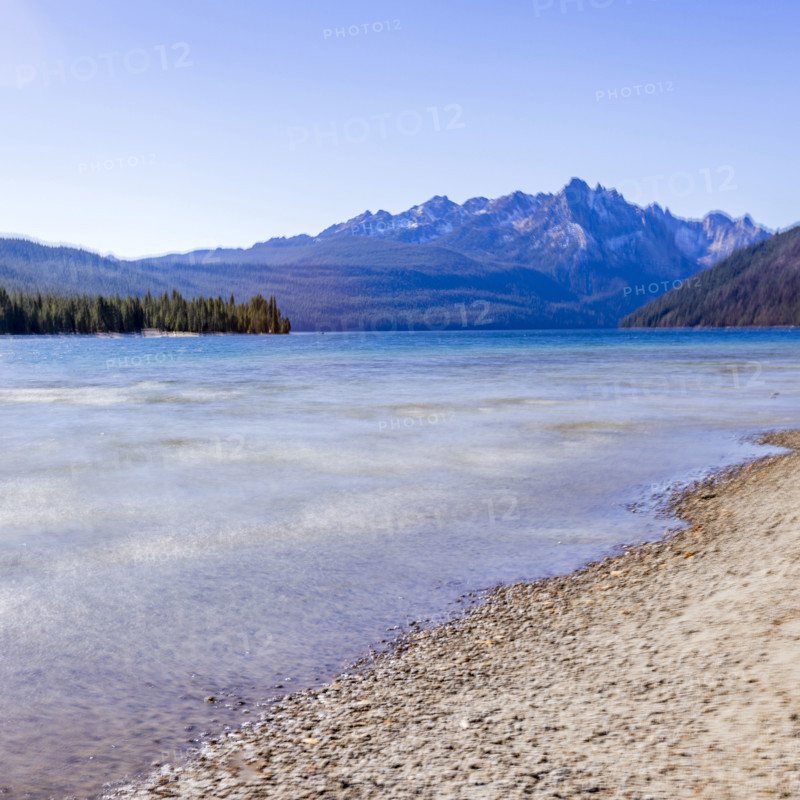 USA, Idaho, Stanley, Calm Redfish Lake, motion blur