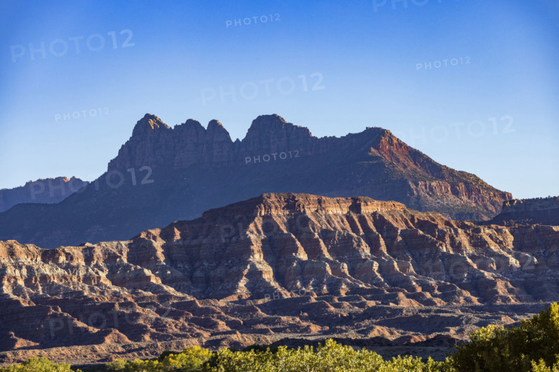 USA, Utah, Springdale, Cliff formations near Zion National Park on sunny day