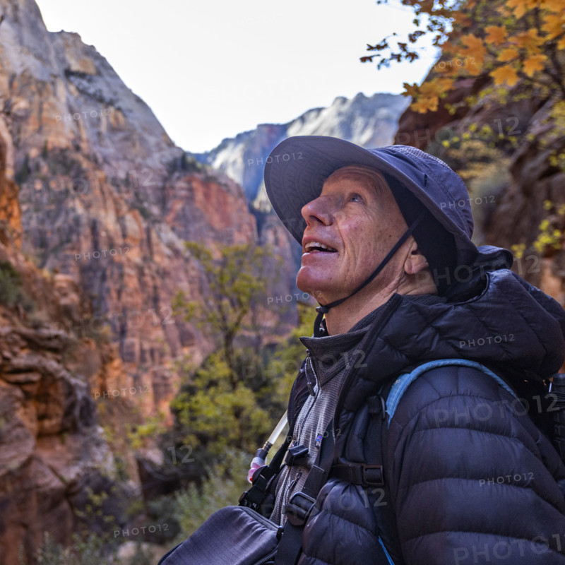 USA, Utah, Zion National Park, Portrait of smiling man on Angels Landing Trail