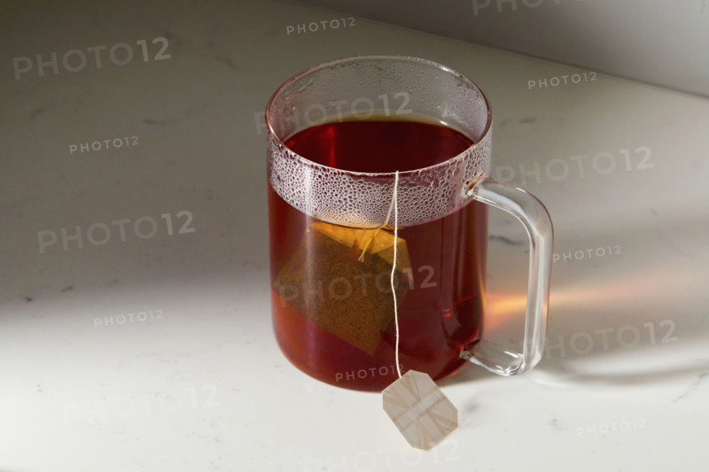 Cup of tea on kitchen counter. New York City, New York State, USA.