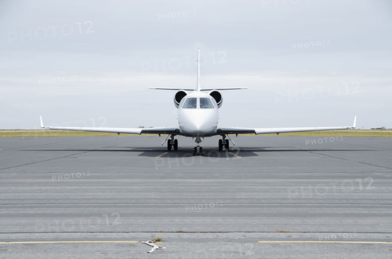 Private jet on airport tarmac. Nantucket, Massachusetts, USA.