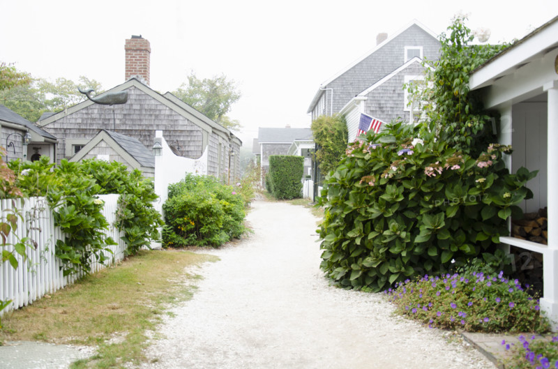 Traditional houses at Elbow Lane. Nantucket, Massachusetts, USA.