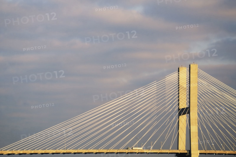 Truck on Talmadge Memorial Bridge against sky. Savannah, Georgia, USA.