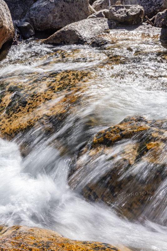 Close-up of Redfish Creek, blurred motion. Stanley, Idaho, USA.