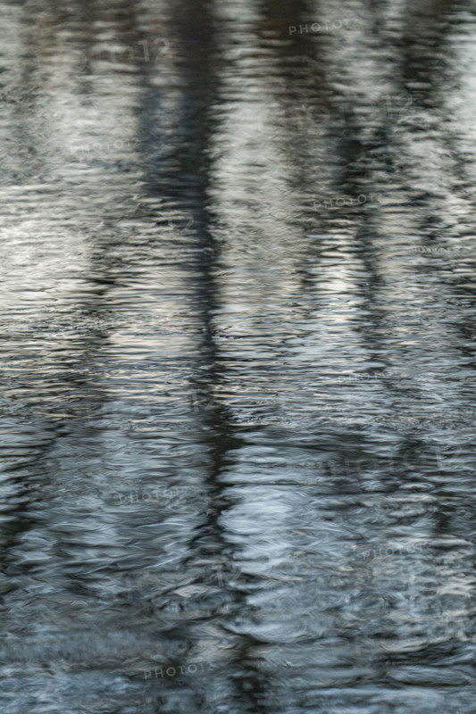 Rippled surface of spring creek with reflections. Bellevue, Idaho, USA.