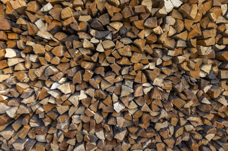 Close-up of firewood stacked for winter. Bellevue, Idaho, USA.