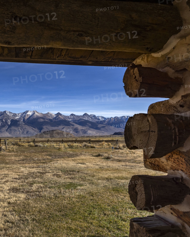Big Lost Range seen from log cabin. Mackay, Idaho, USA.