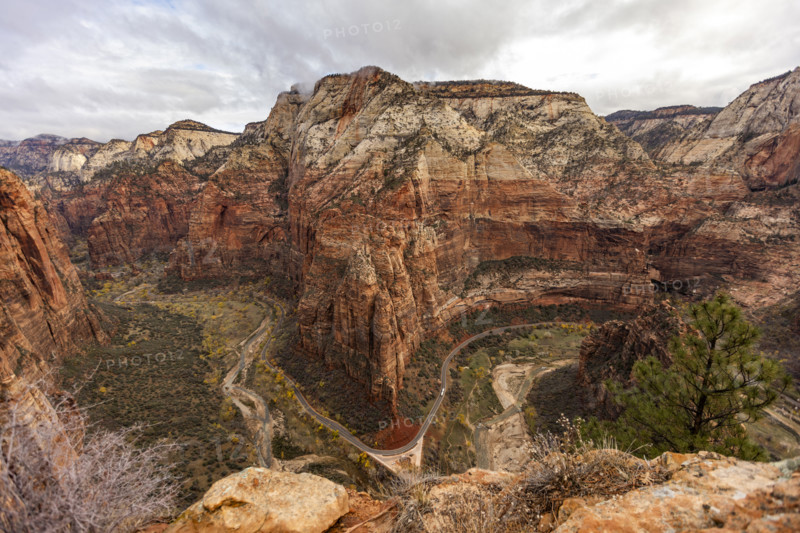 View into Zion Canyon from Angels Landing. , Utah, USA.