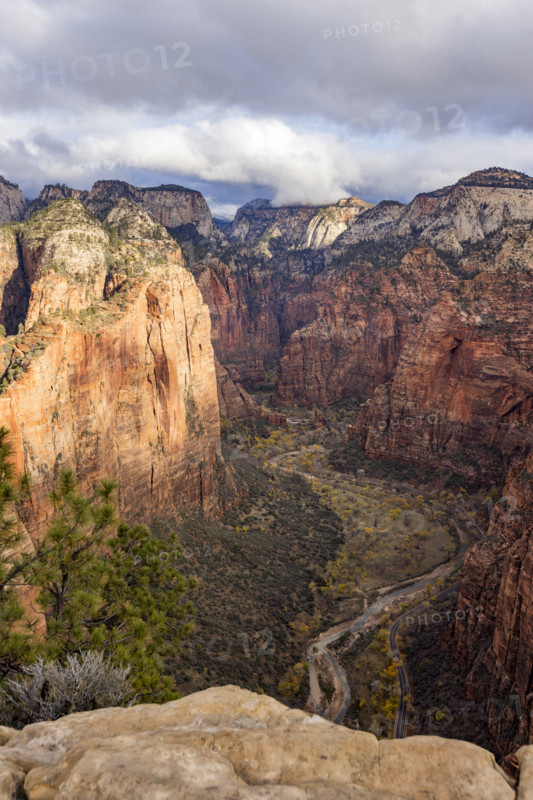 View into Zion Canyon from Angels Landing. , Utah, USA.
