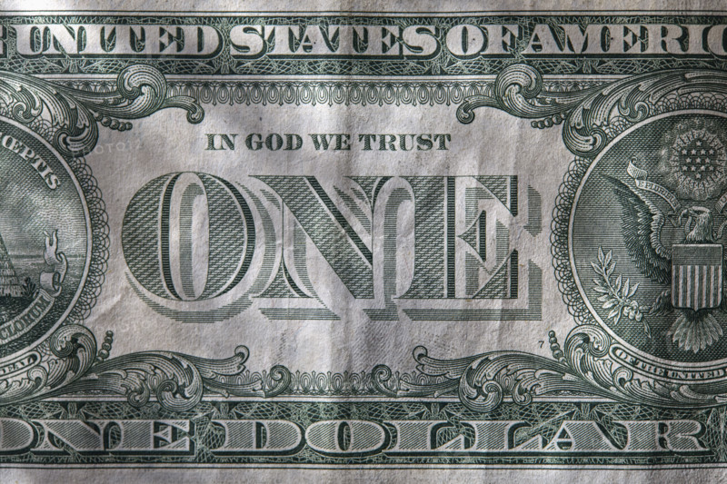 Close-up of one US Dollar bill. New York City, New York State, USA.