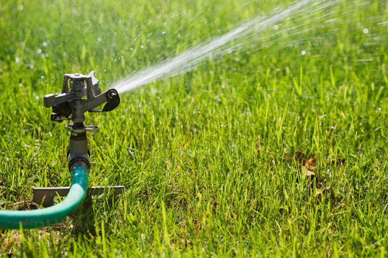 Close-up of lawn Sprinkler watering lawn. Mendham, New Jersey, USA.