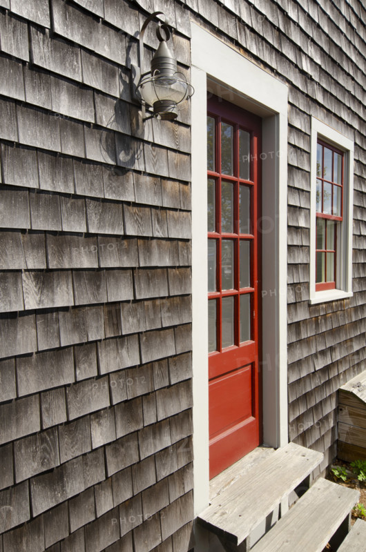 Doorway on harbor shed, Nantucket, Massachusetts, USA.