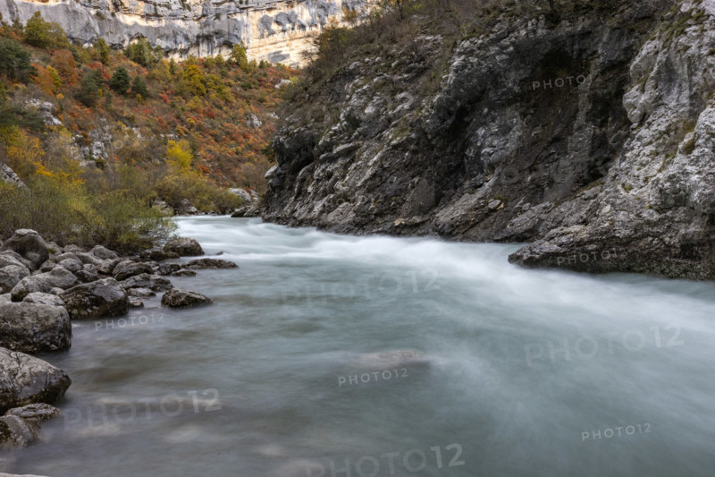 Verdon River crossing Verdon Gorge, blurred motion, Gorges du Verdon, Provence, France.