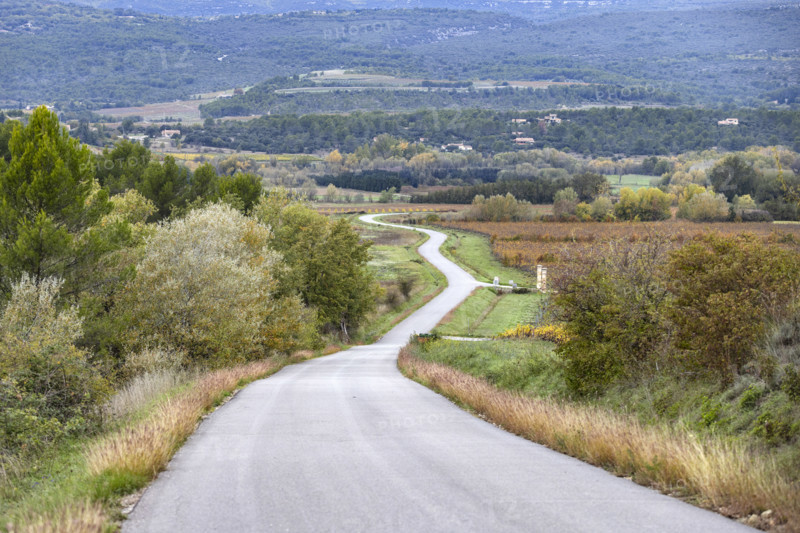 Empty country road in landscape, Gordes, Vaucluse, France.