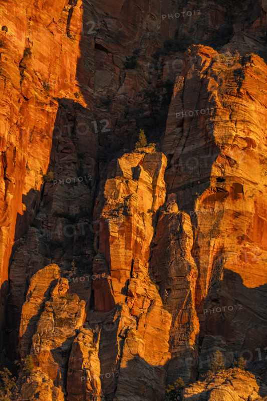 Close-up of sandstone cliffs at sunset, Bellevue, Idaho, USA.