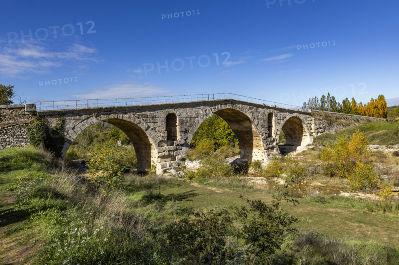 3rd century Roman bridge, Pont Julien, on sunny day, Bonnieux, Vaucluse, France.