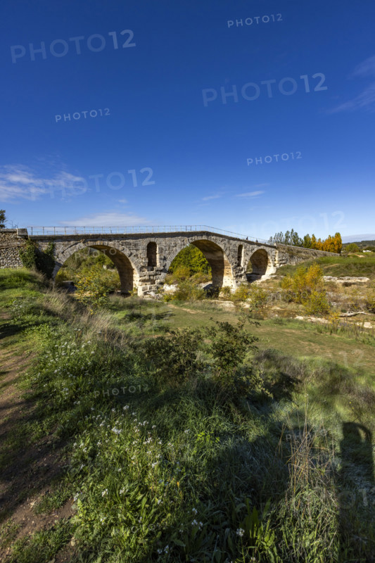 3rd century Roman bridge, Pont Julien, on sunny day, Bonnieux, Vaucluse, France.