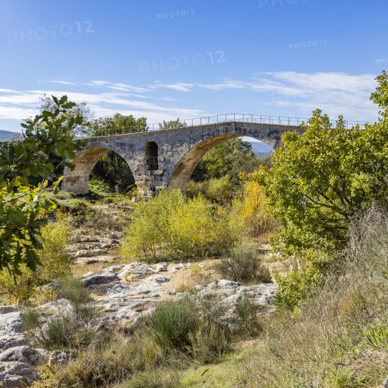 3rd century Roman bridge, Pont Julien, on sunny day, Bonnieux, Vaucluse, France.