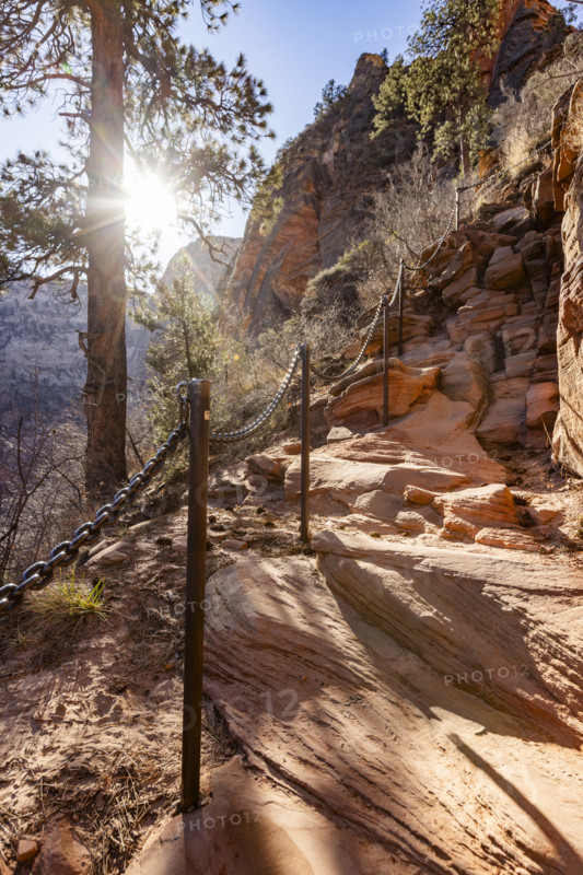 Safety chains on hike to Angels Landing, Zion National Park, Utah, USA.