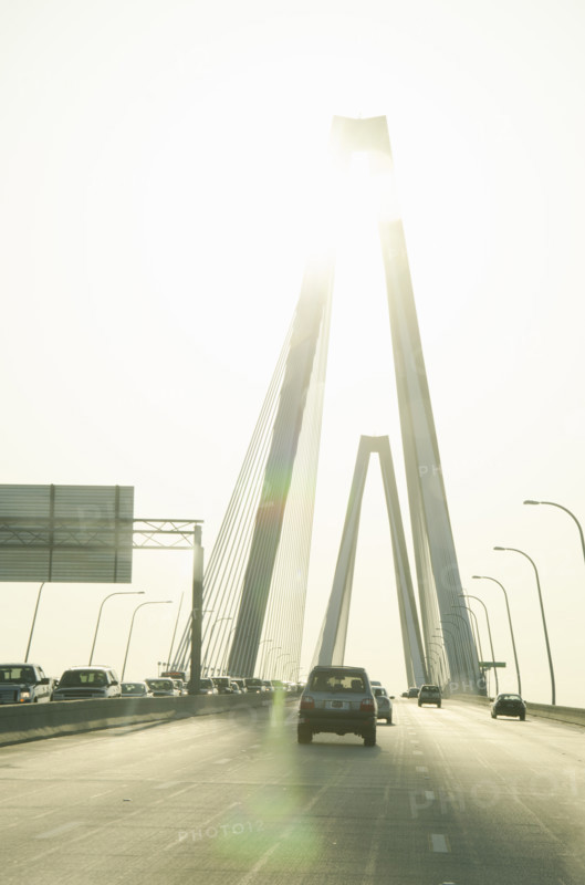 Traffic on Ravenel Bridge on sunny day