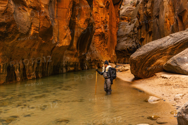 Portrait of woman wading The Narrows of Virgin River