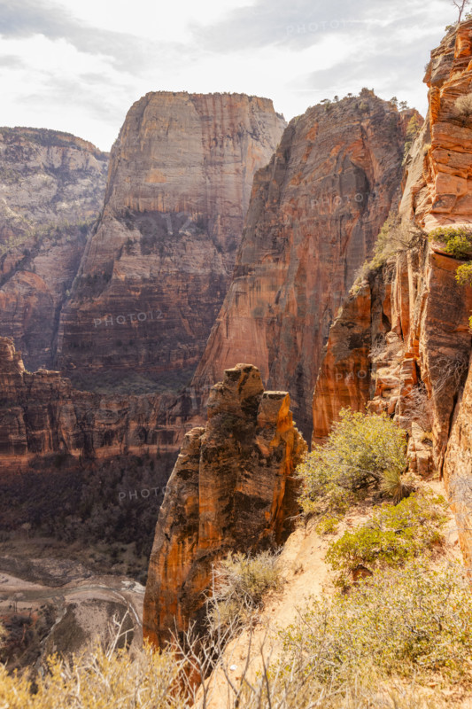 View into Zion Canyon from Angels Landing ascent