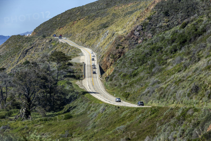 Traffic on road along the Big Sur