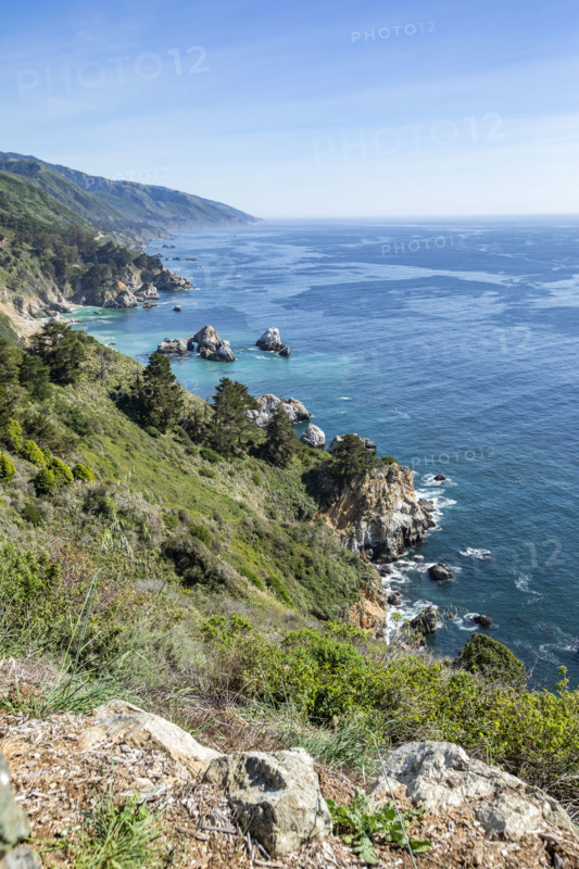 Calm ocean and Big Sur Coast