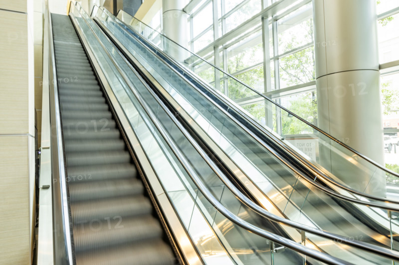 Empty escalators in modern building
