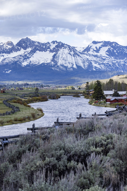 Salmon River at Lower Stanley with Sawtooth Mountains in distance
