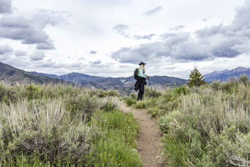 Senior woman hiking in Sun Valley