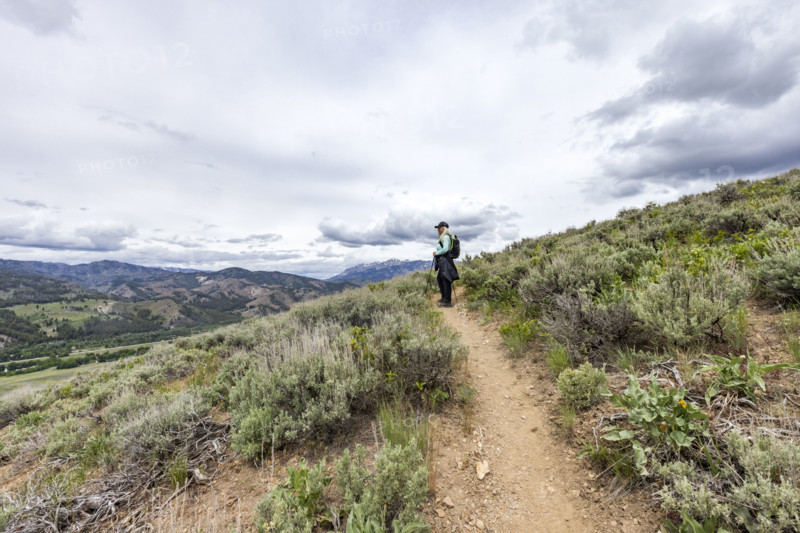 Senior woman hiking in Sun Valley