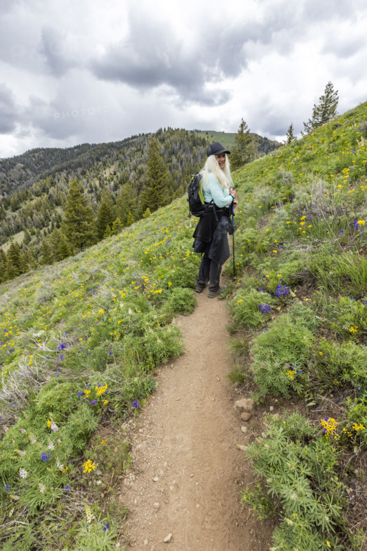 Senior woman hiking in Sun Valley